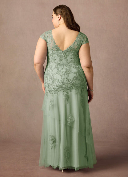 Dusty Sage Mermaid V-Neck Sequins Tulle Dress