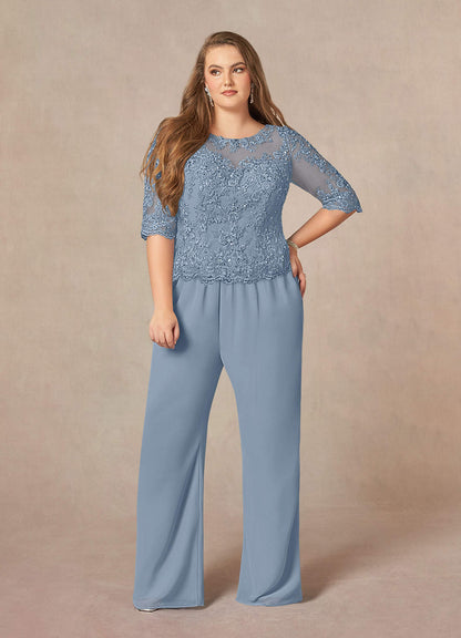 Dusty Blue Jumpsuit/Pantsuit Sequins Chiffon Dress