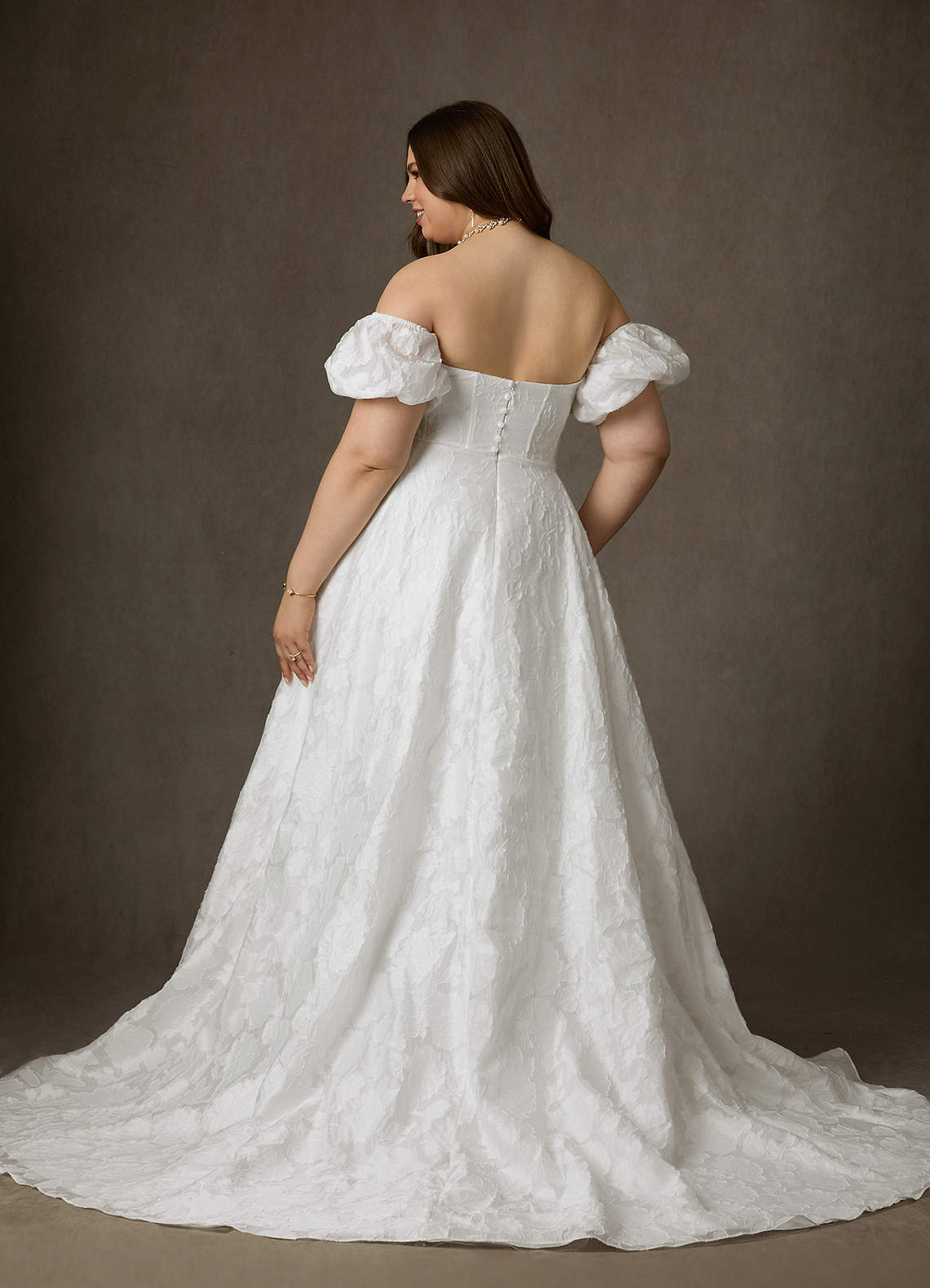 Diamond White Ball-Gown Sweetheart Neckline Floral Burnout Jacquard Dress