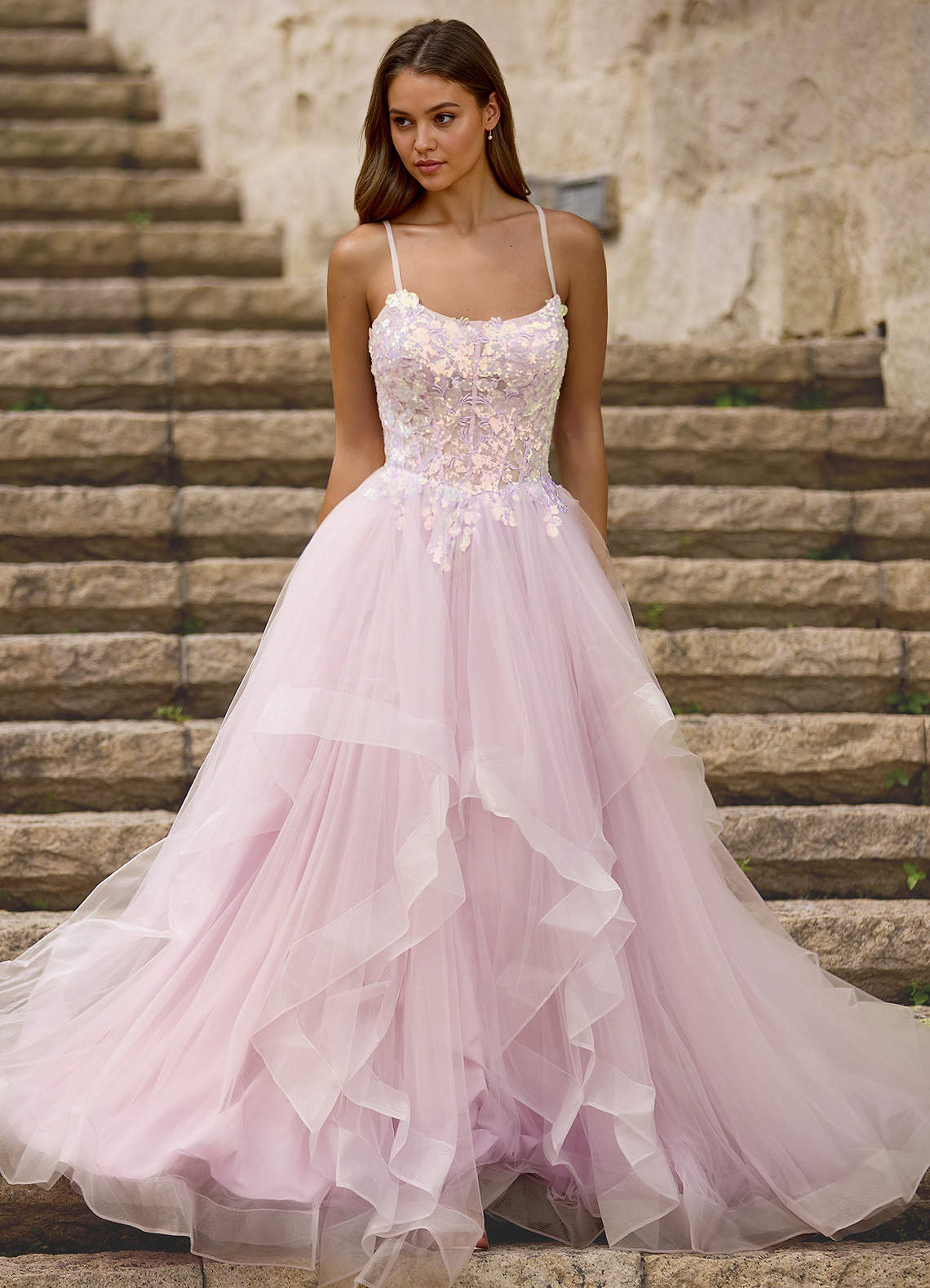 Mosaic Pink Ruffle Prom Dress  Dress
