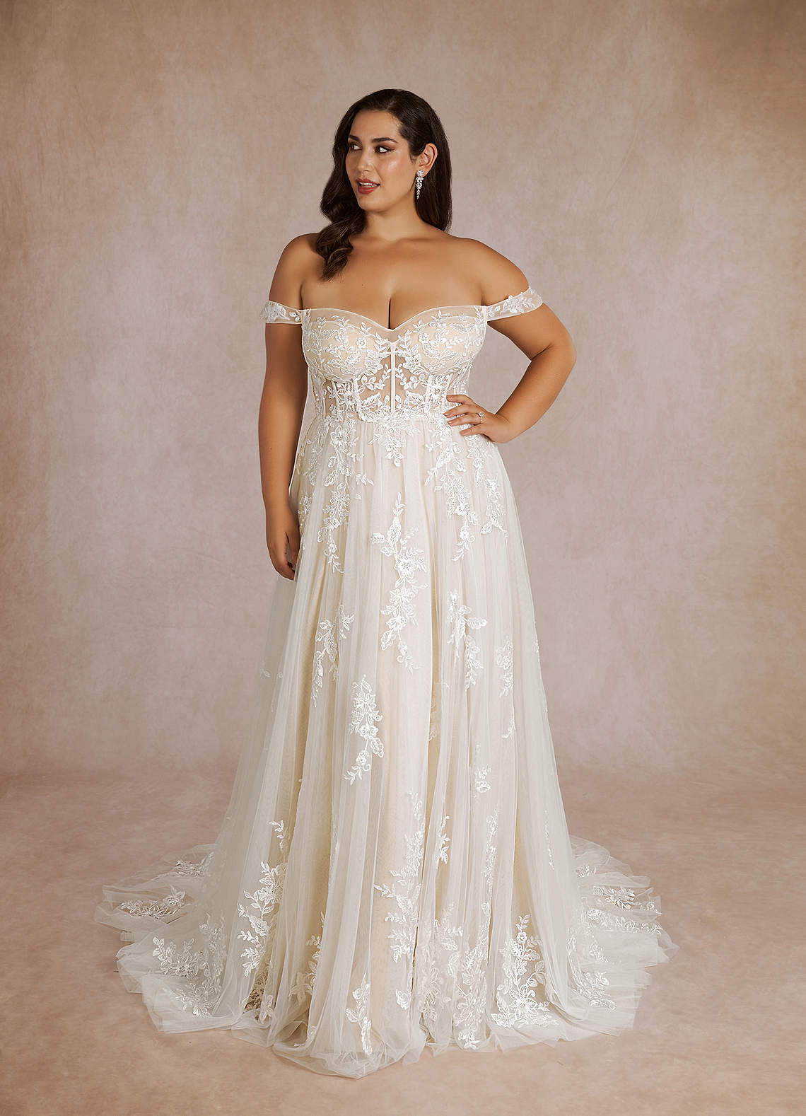 Diamond White Champagne A-Line Sequins Tulle Dress