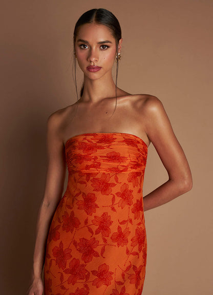 Aisha Tangerine Maxi Dress