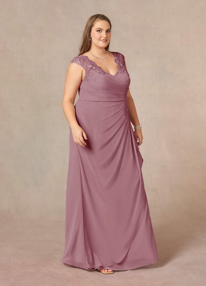 Vintage Mauve A-Line Queen Anne Lace Chiffon Dress