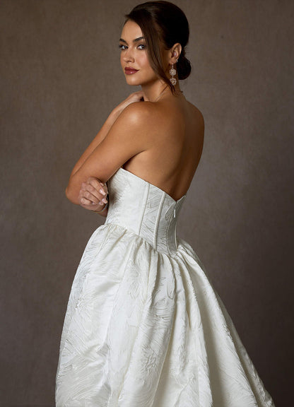 Diamond White Ball-Gown Strapless Floral Jacquard Dress