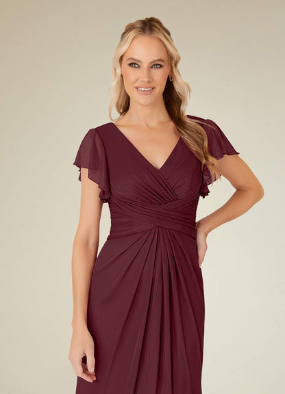 Cabernet A-Line V-Neck Pleated Mesh Dress