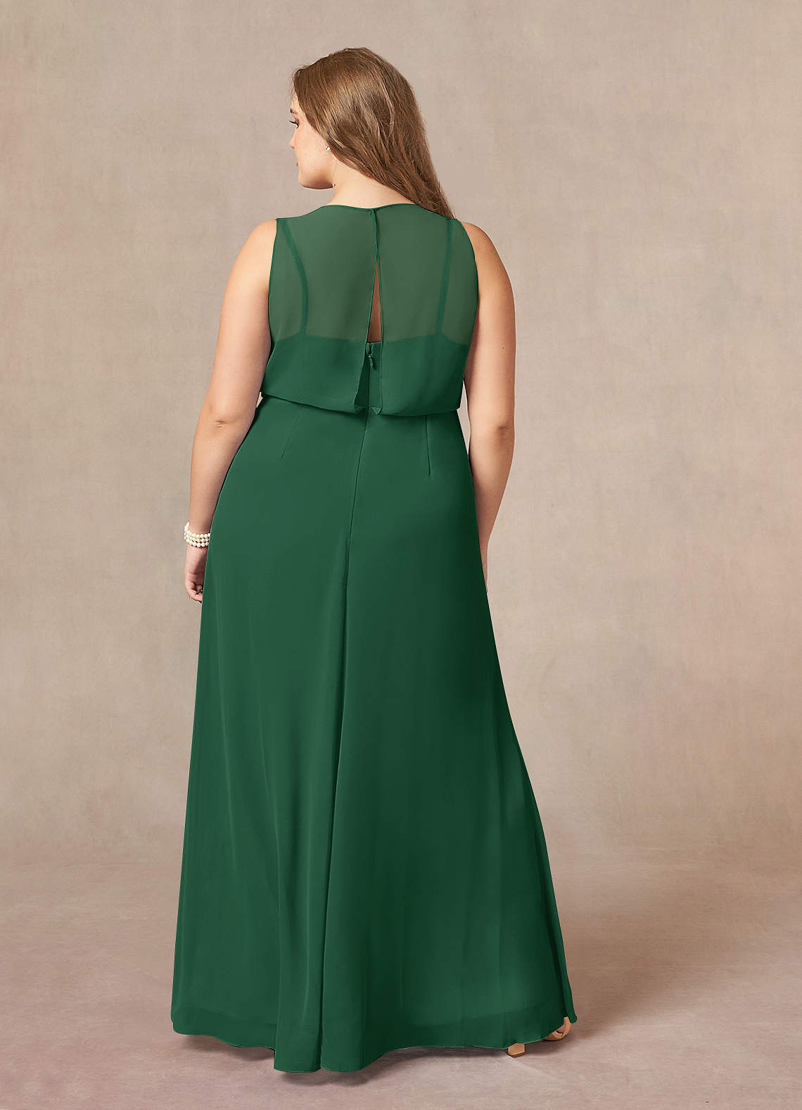 Dark Green A-Line Scoop Pleated Chiffon Dress