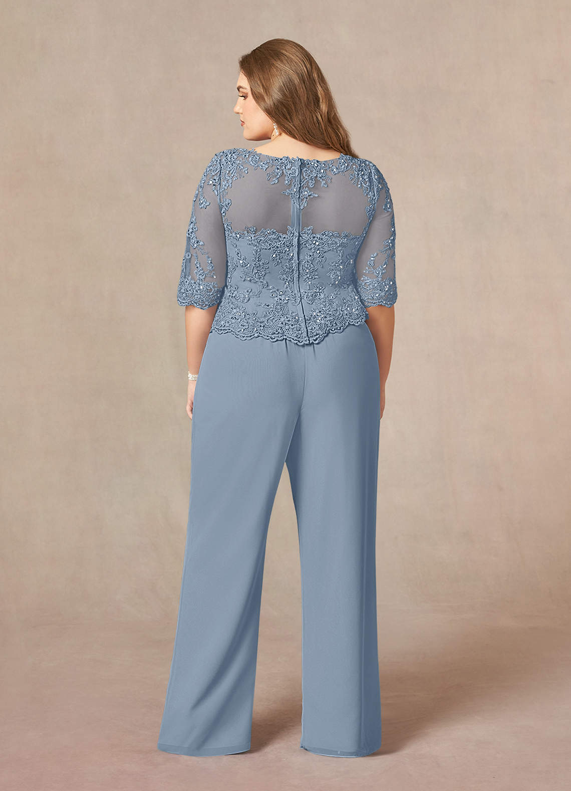 Dusty Blue Jumpsuit/Pantsuit Sequins Chiffon Dress