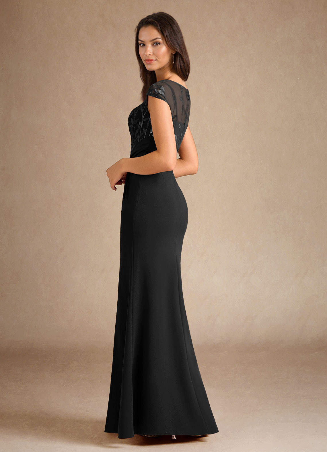 Black Mermaid Sequins Stretch Crepe Dress