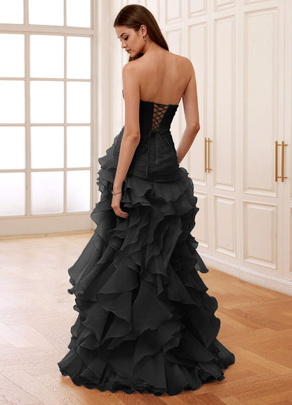 Christabelle Black Corset Rhinestone Sheer Lace Prom Dress