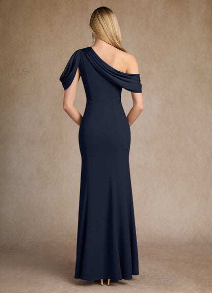 Dark Navy Mermaid Pleated Stretch Crepe Dress