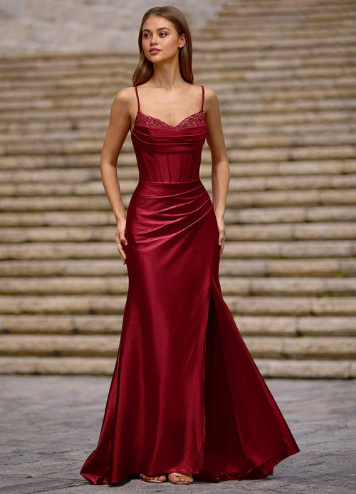 Glow Burgundy Silk-Like Satin Prom Dress  Dress