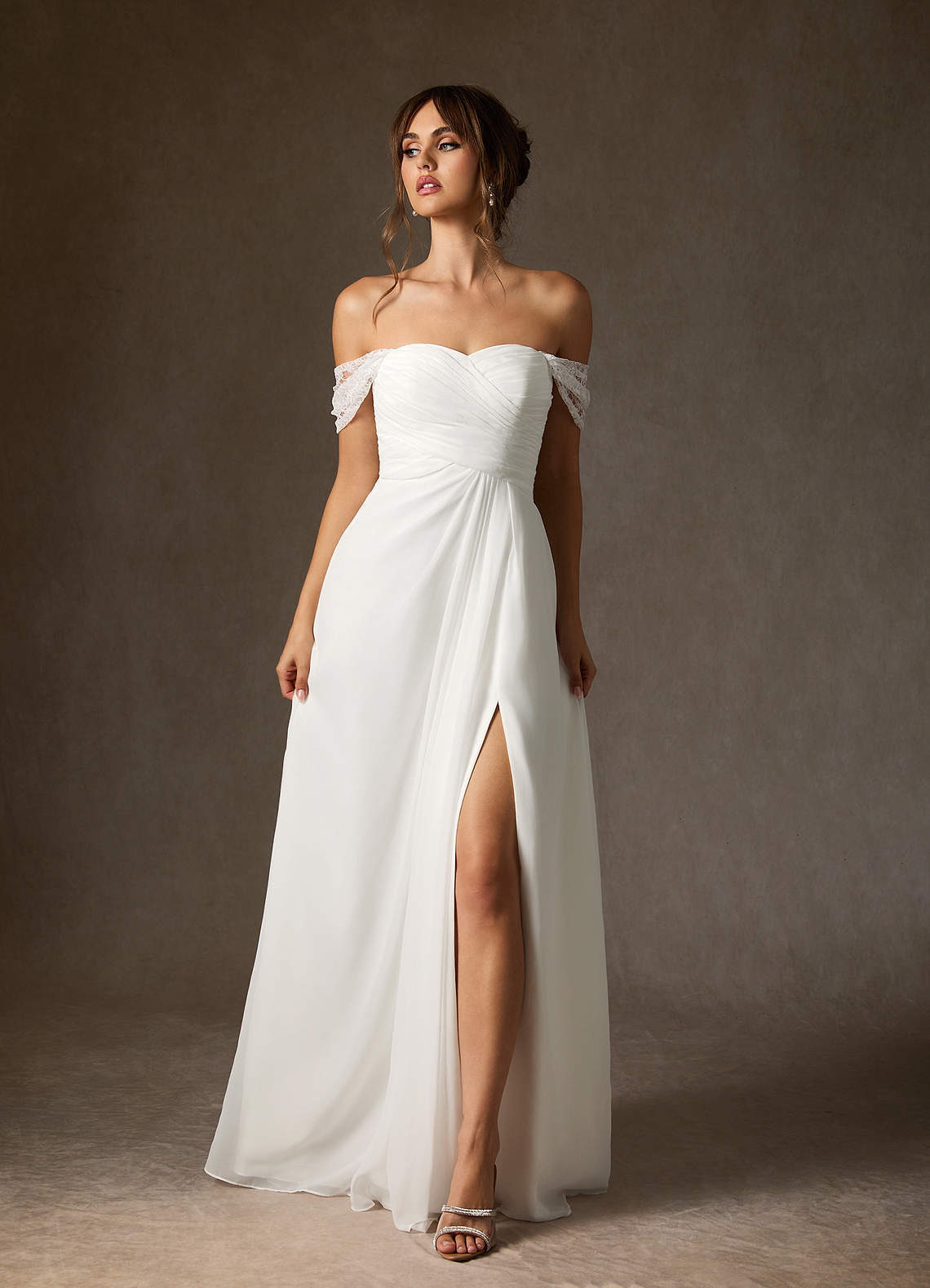 Diamond White A-Line Off the Shoulder Chiffon Dress