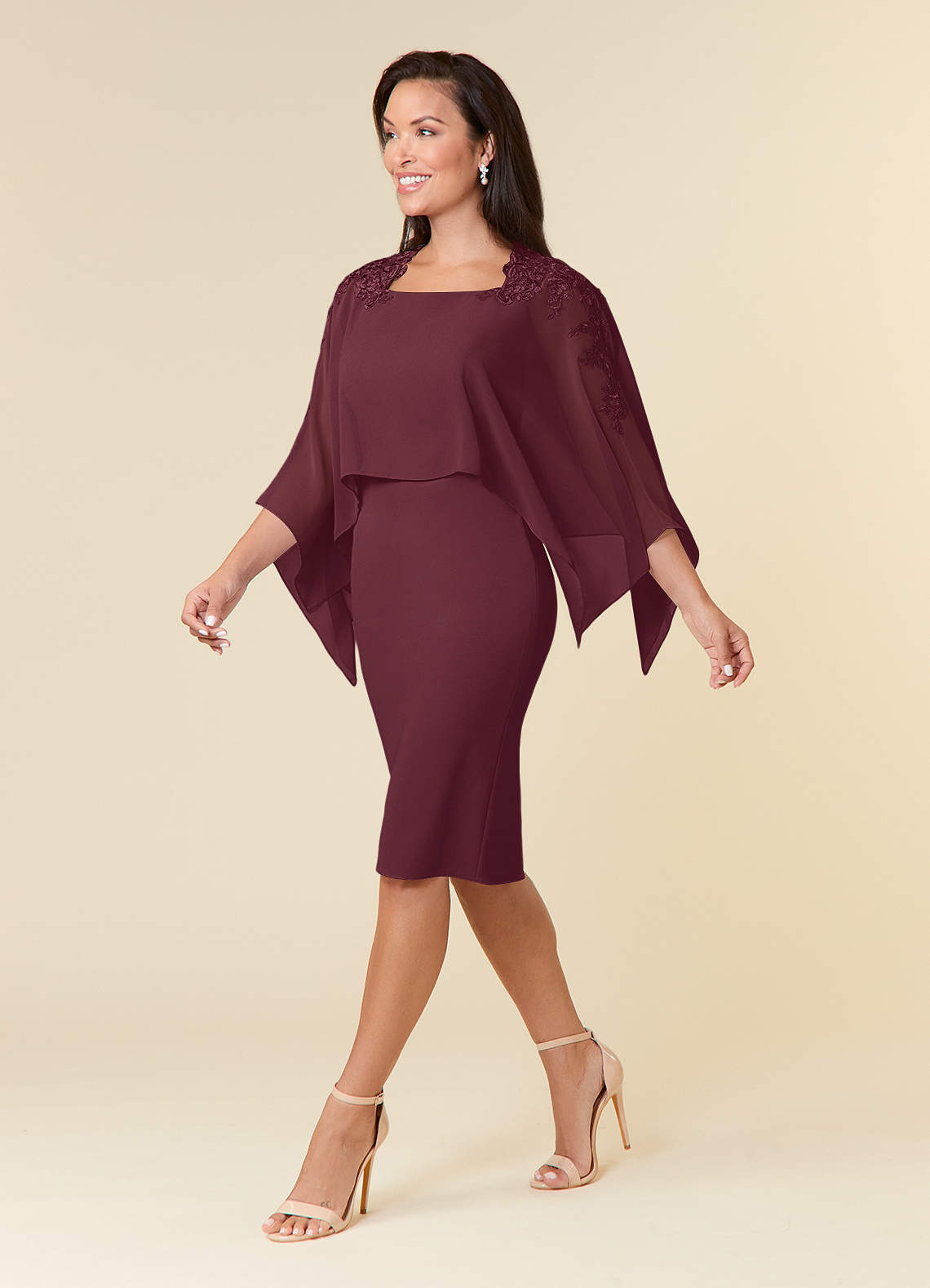 Cabernet Sheath Lace Chiffon Dress