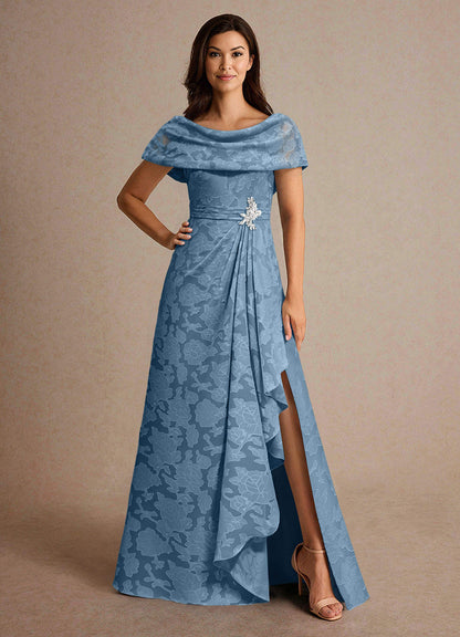 Steel Blue A-Line Pleated Floral Burnout Dress