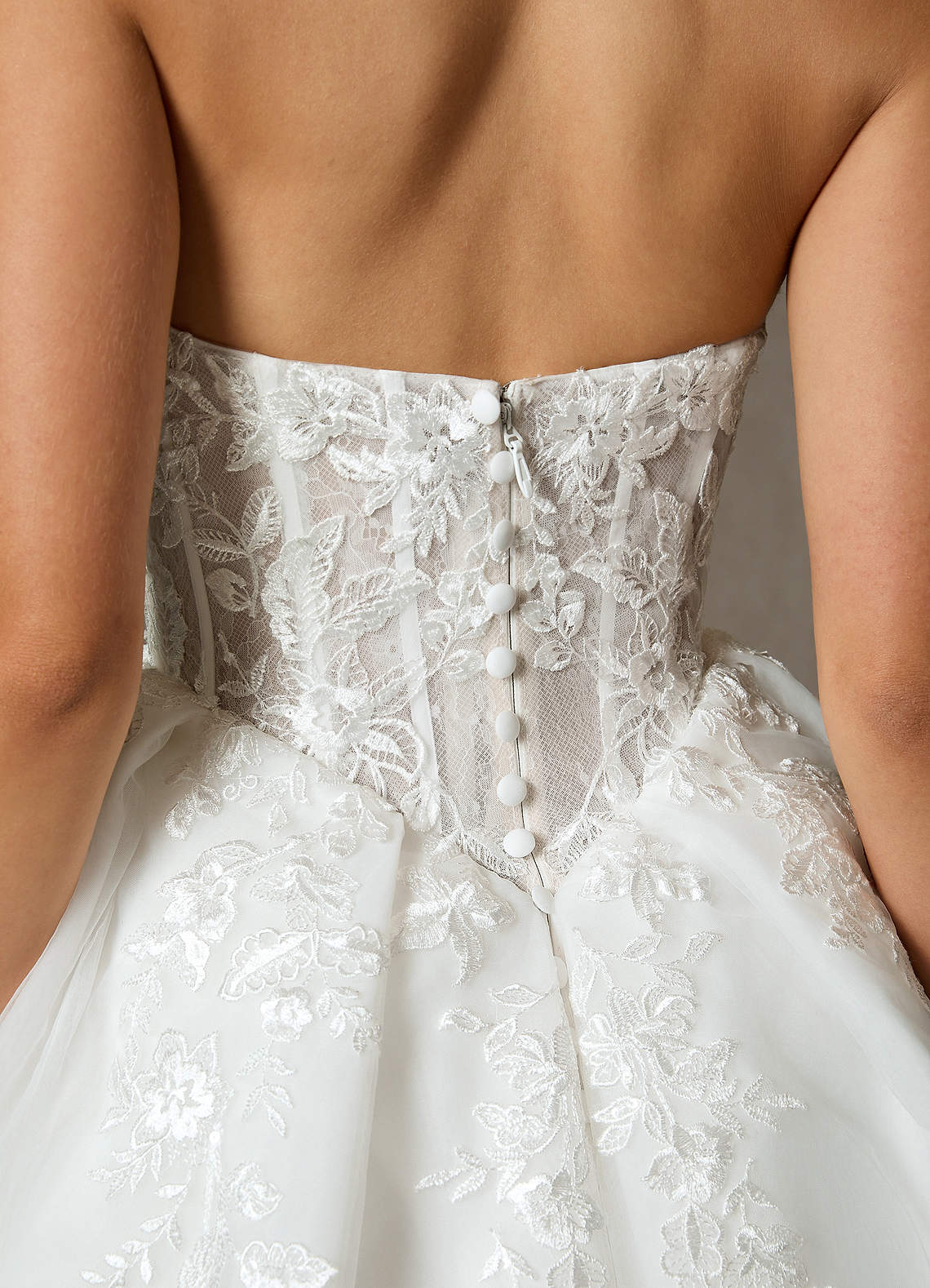 Diamond White Ball-Gown Strapless Lace Dress
