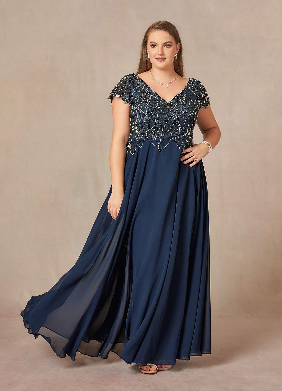 Dark Navy A-Line Sequins Chiffon Dress