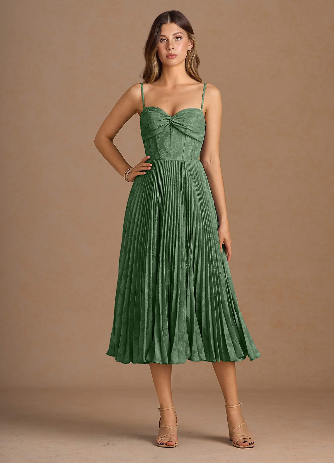 Annie Eucalyptus Pleated Midi Dress