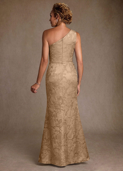 Champagne Trumpet One Shoulder Floral Burnout Dress