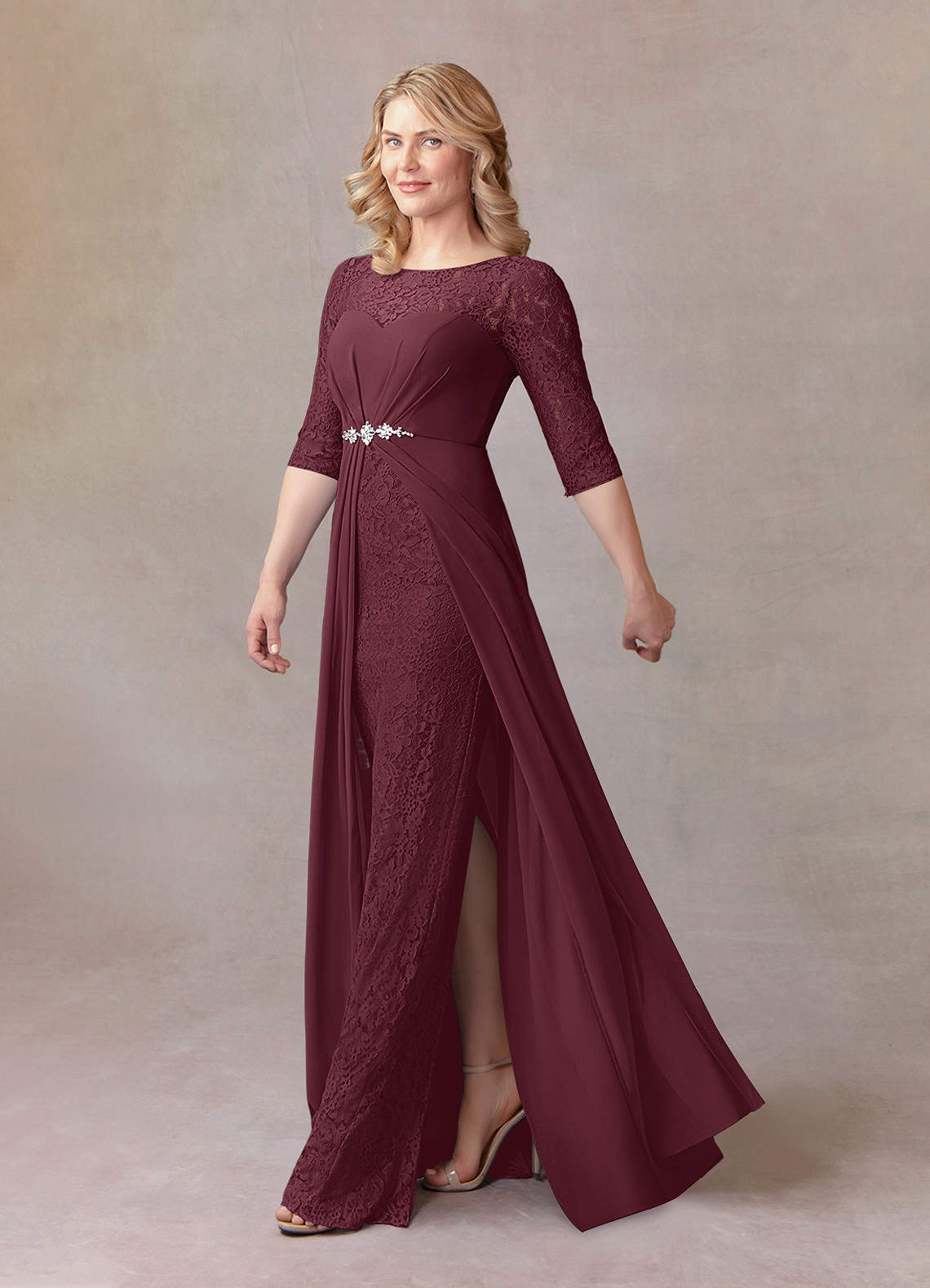 Cabernet A-Line Scoop lace Chiffon Dress