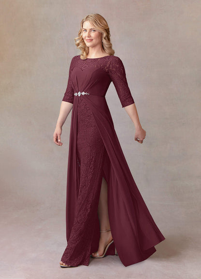 Cabernet A-Line Scoop lace Chiffon Dress