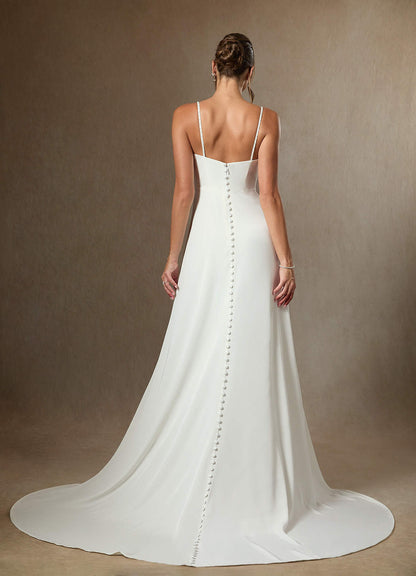 Diamond White A-Line Beaded Crepe Back Satin Dress