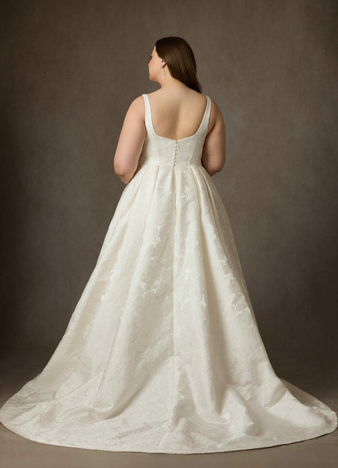 Antique White Ball-Gown with Pockets Floral Jacquard Dress