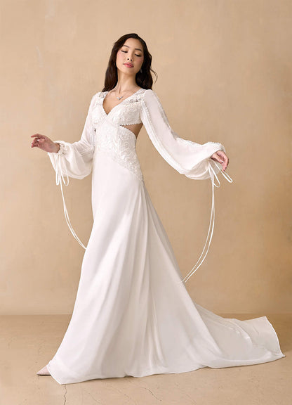 Diamond White A-Line Lace Chiffon Dress
