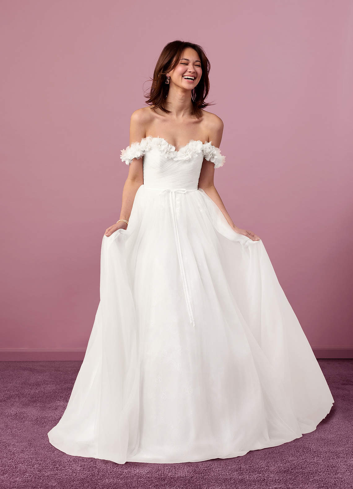 Diamond White A-Line Off the Shoulder Tulle Dress Diamond White