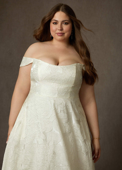 Antique White Ball-Gown Strapless Floral Jacquard Dress