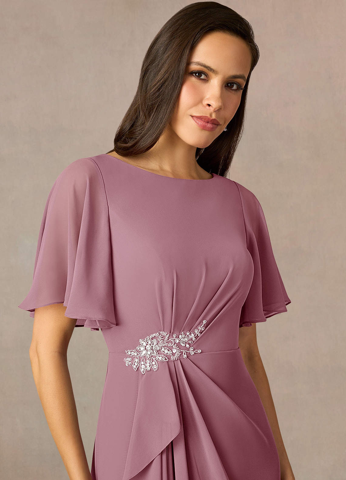 Vintage Mauve Sheath Beaded Chiffon Dress