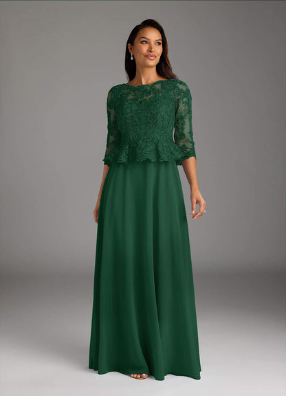 Dark Green A-Line Boatneck Sequins Chiffon Dress