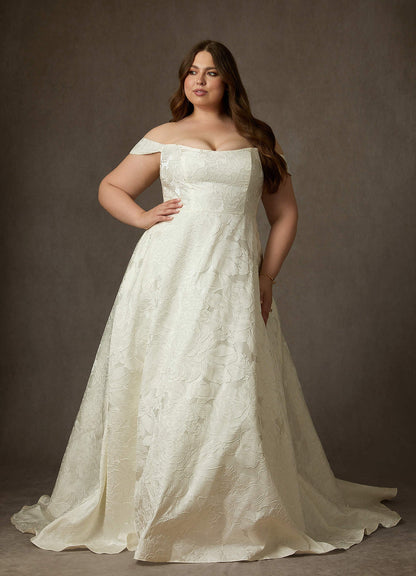 Antique White Ball-Gown Strapless Floral Jacquard Dress