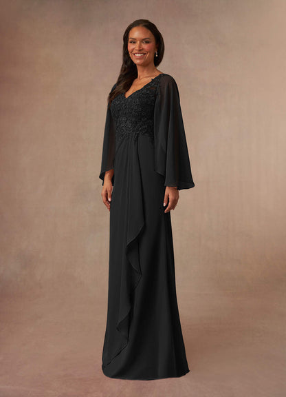Black Mermaid V-Neck Lace Chiffon Dress