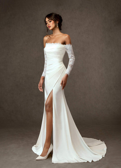 Diamond White Mermaid Sequins Crepe Back Satin Dress
