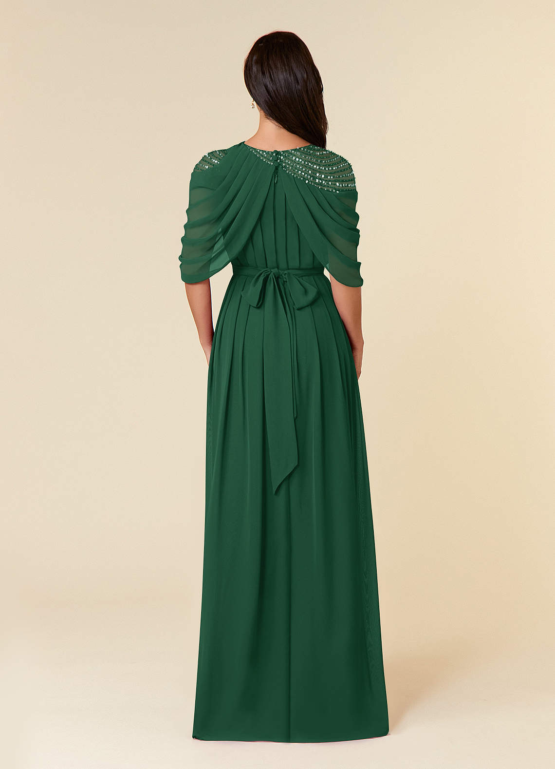 Dark Green A-Line Sequins Chiffon Dress
