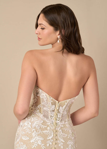 Diamond White Champagne Mermaid Sequins Tulle Dress