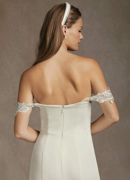 Cream Mermaid Off-The-Shouler Sequins Crepe Back Satin Dress