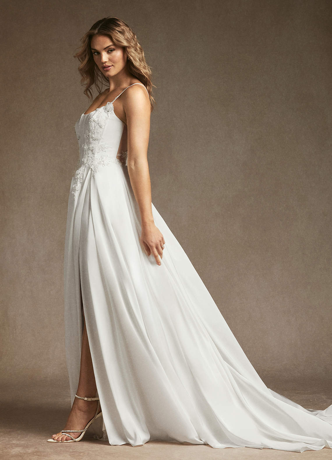 Diamond White A-Line Lace Stretch Satin Dress