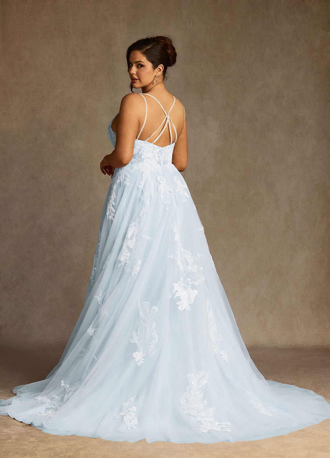 Misty Blue A-Line V-Neck Sequins Tulle Dress