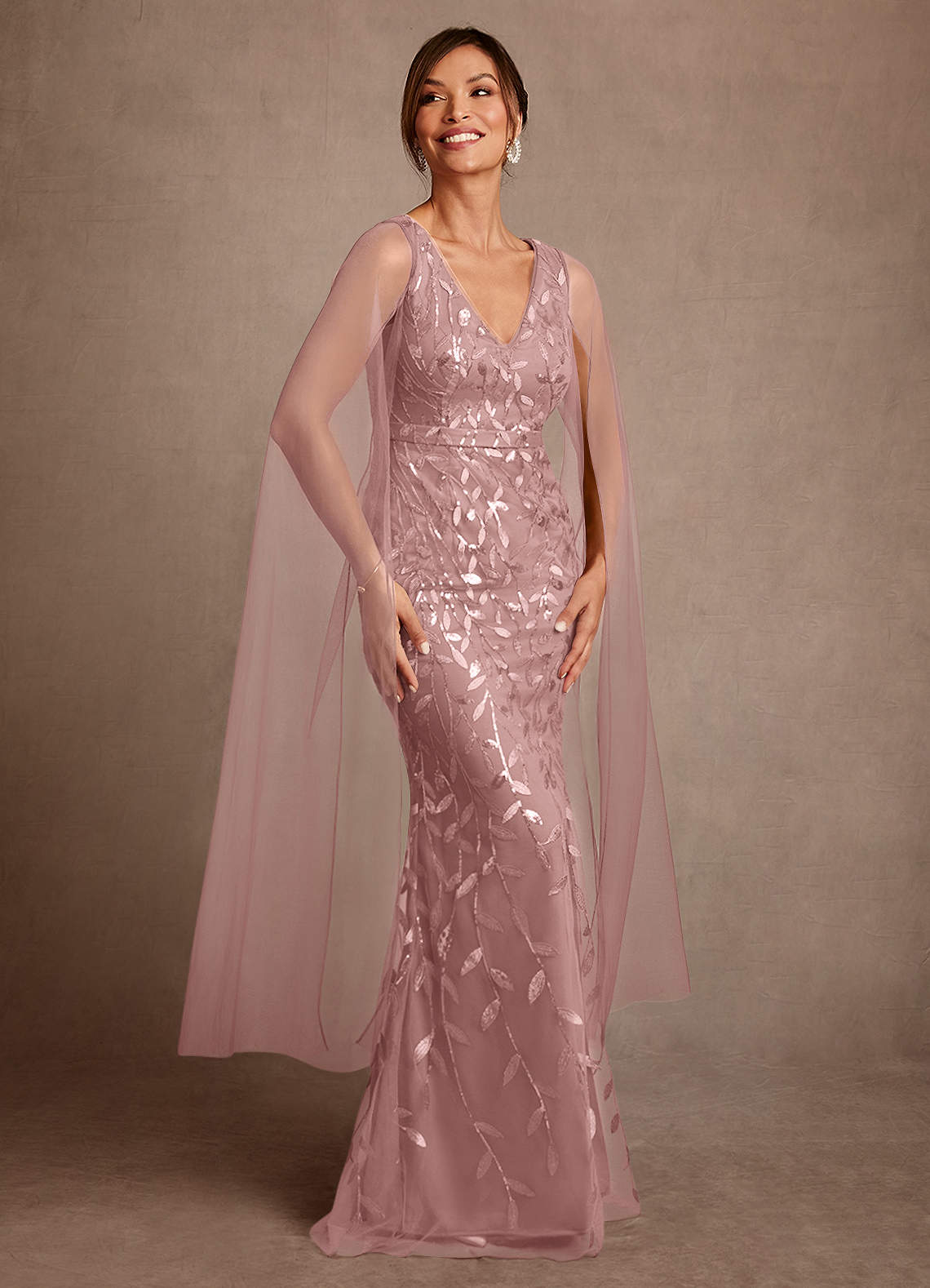 Dusty Rose Sheath Lace Tulle Dress