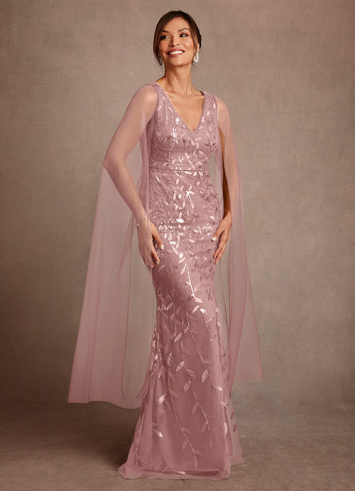 Dusty Rose Sheath Lace Tulle Dress