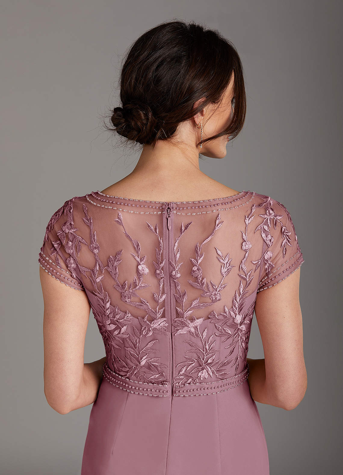 Vintage Mauve A-Line Lace Chiffon Dress