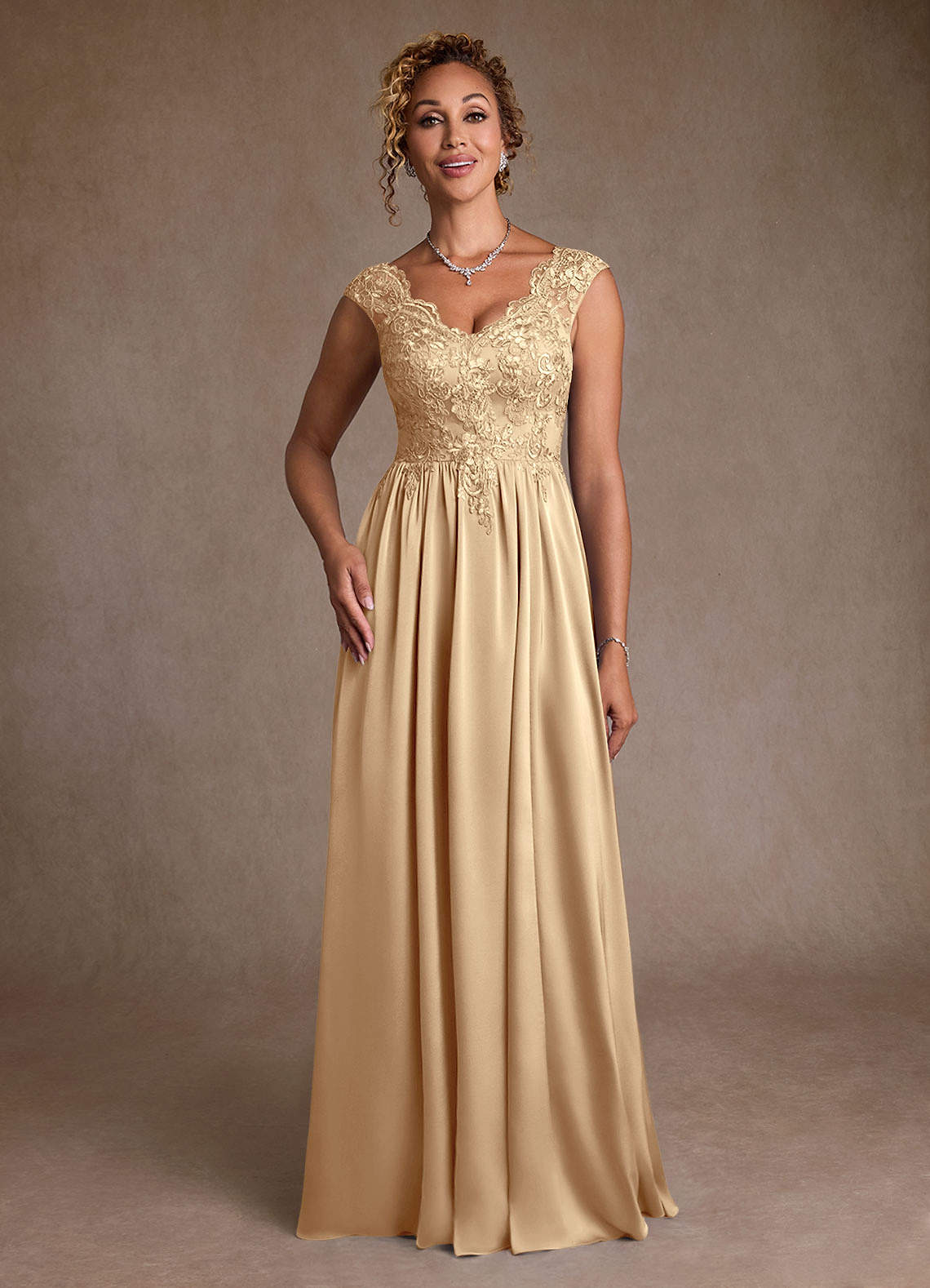 Champagne A-Line Lace Dress