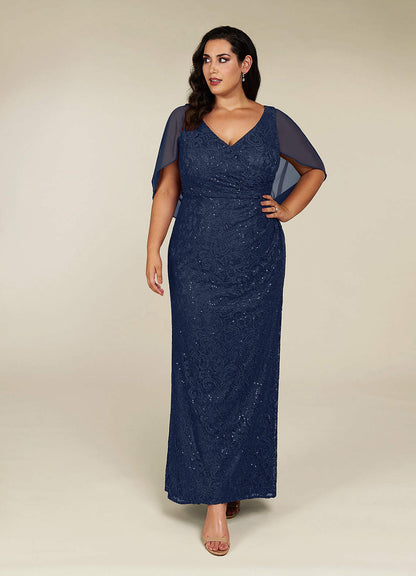 Dark Navy Mermaid V-Neck Sequins Chiffon Dress