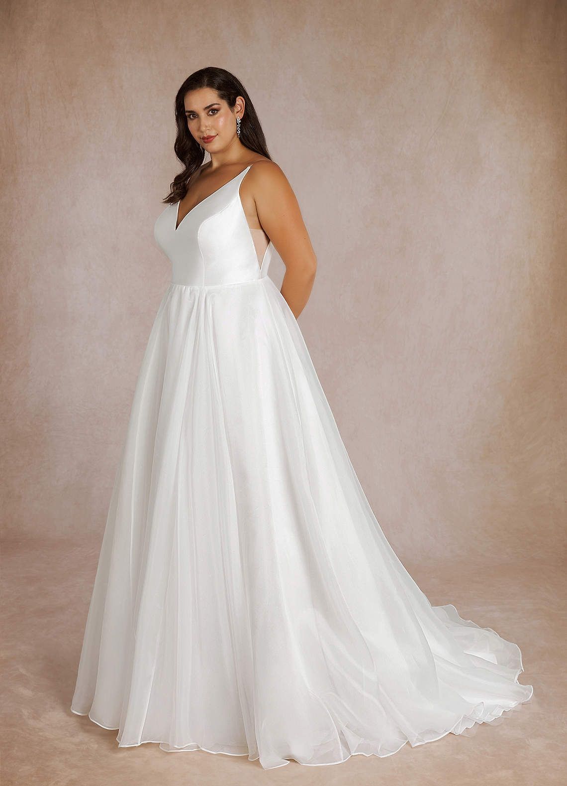 Diamond White A-Line V-Neck Mikado Dress