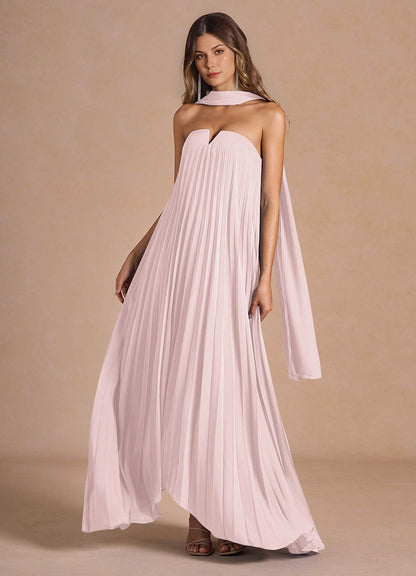Nahla Powder Pink Allover Pleated Maxi Dress  Dress