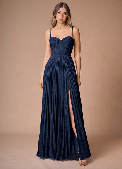 Akiko Navy Pleated Maxi Dress
