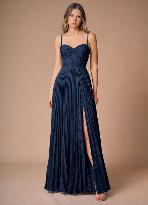 Akiko Navy Pleated Maxi Dress