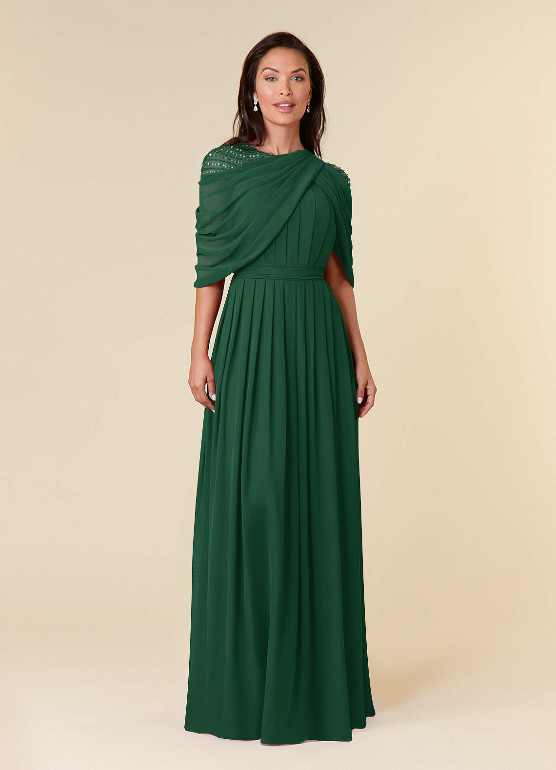 Dark Green A-Line Sequins Chiffon Dress