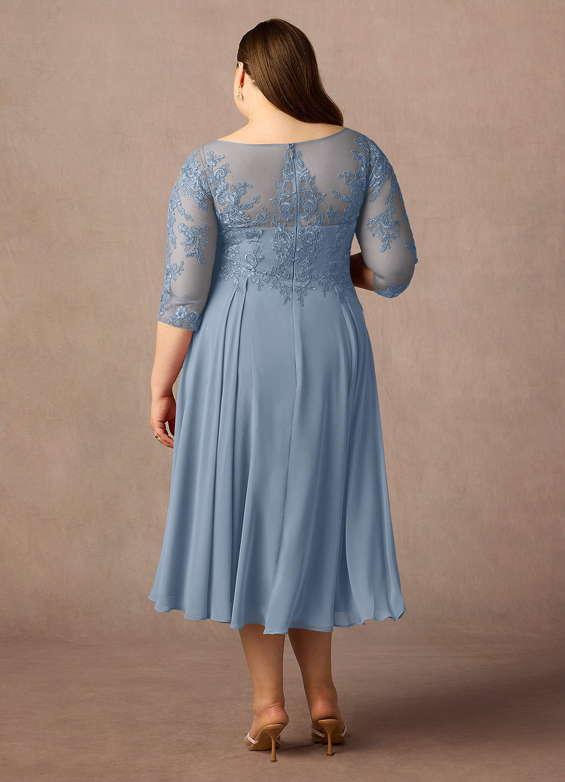 Dusty Blue A-Line Scoop Lace Chiffon Dress